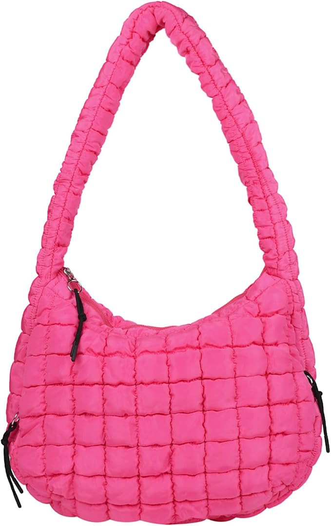 Puffer Tote Bag for Women, Large Puffy Quilted Crossbody Purse with Zipper Lightweight Shoulder B... | Amazon (US)