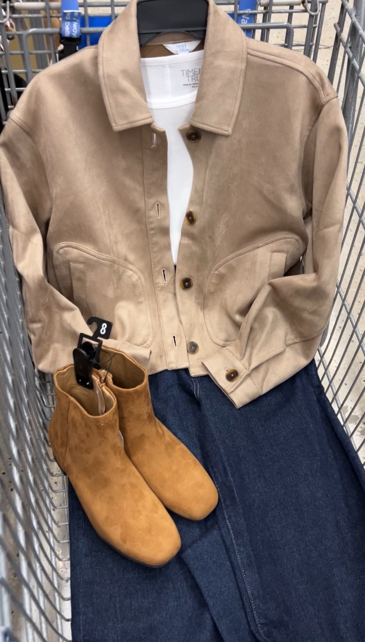Walmart fall outfit idea with this faux suede jacket and wide leg jeans. I got my true size small in the jacket, no need to size up, and small in the jeans (love that they have elastic at the back waist and they’re tall girl friendly!) #walmartfashion Thanksgiving teacher outfit work attire 

#LTKStyleTip #LTKFindsUnder100 #LTKFindsUnder50