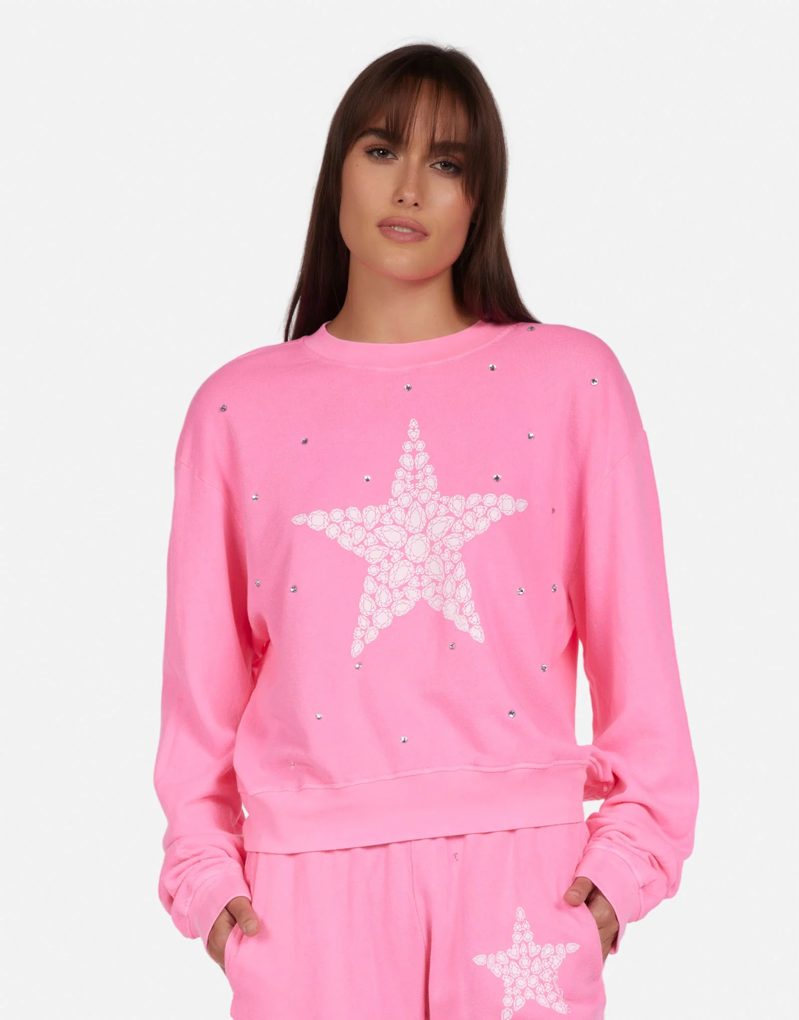Diamond Star Crop Pullover in Neon Pink | Spalding by Lauren Moshi | Lauren Moshi