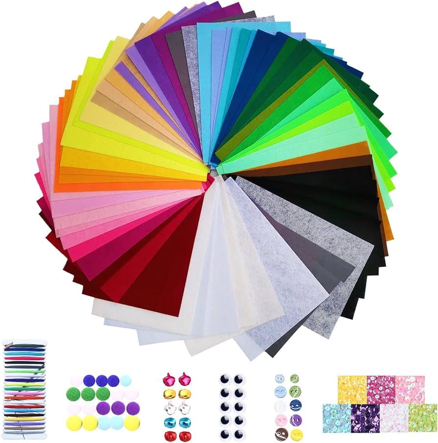 60Pcs Felt Sheets for Crafts, 8x12 Inches Stiff Felt Fabric Sheets, 40 Assorted Colors Non Woven ... | Amazon (US)