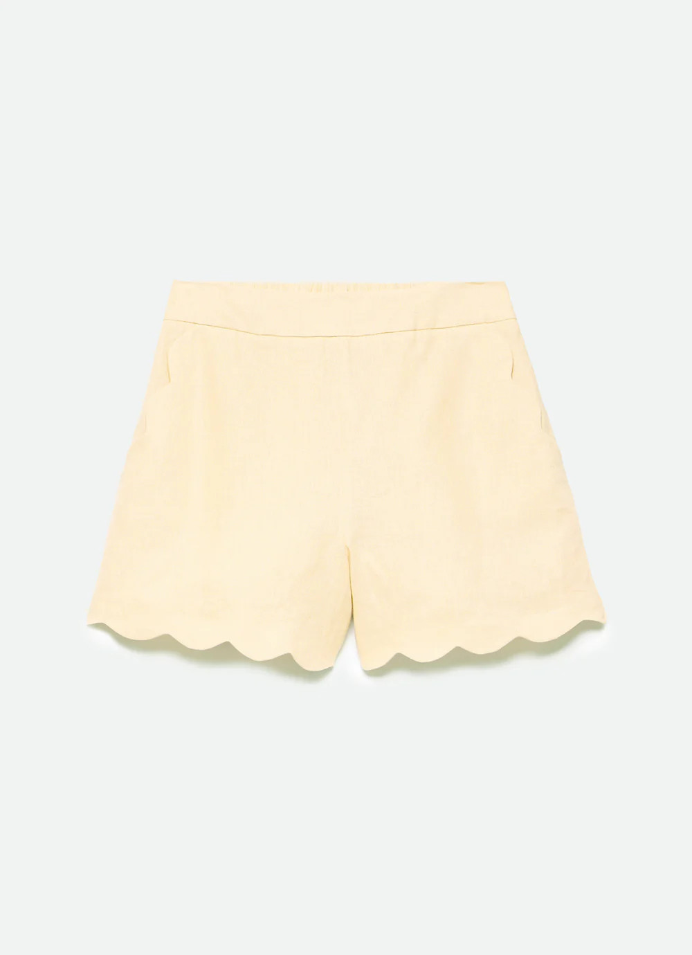 Yellow Linen Scallop Trim Shorts | Mint Velvet
