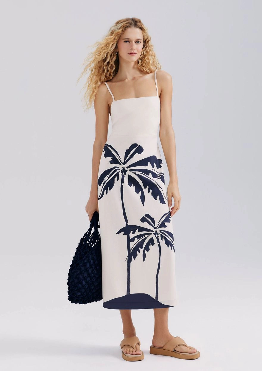 vestido midi estampado - off white | Hering (BR)