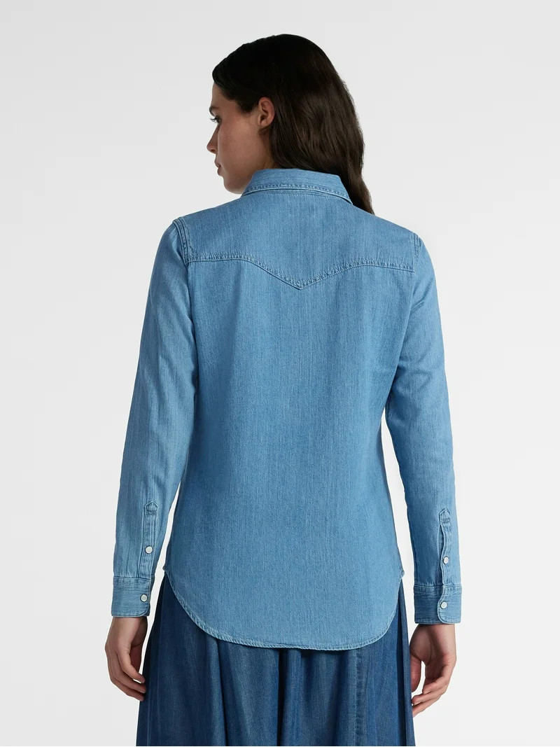 Time and Tru Women’s Lightweight Cotton Denim Shirt, Sizes XS-3XL | Walmart (US)