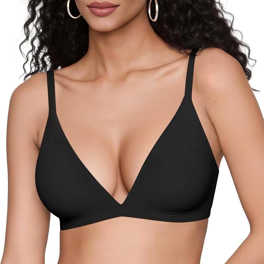 Vertvie Womens Wireless Triangle Bralette Plunge Unlined Seamless Bras No Underwire Sexy Comforta... | Amazon (US)