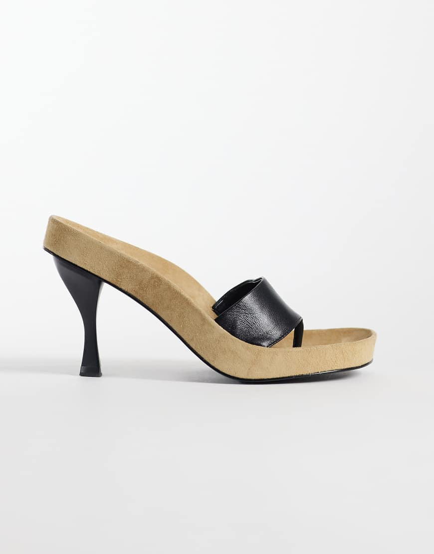 Mango starring Hailey Bieber 100% leather heeled flip flop sandal in beige-Neutral | ASOS (Global)
