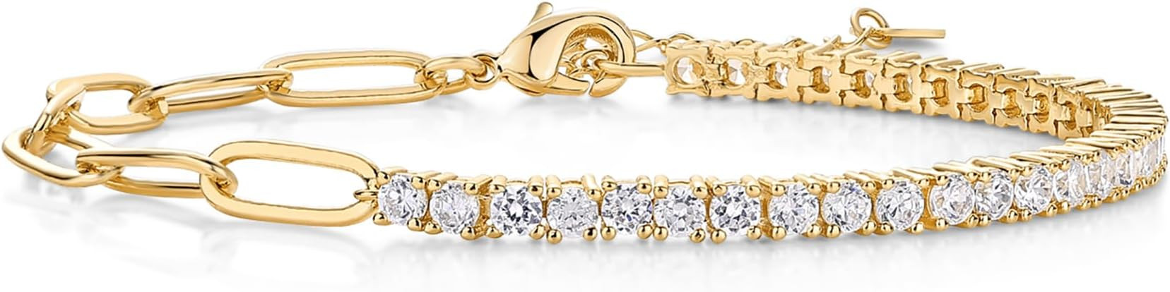 PAVOI 14K Gold Plated Paperclip Tennis Bracelets for Women - Link Chain Gold Bracelet for Women w... | Amazon (US)