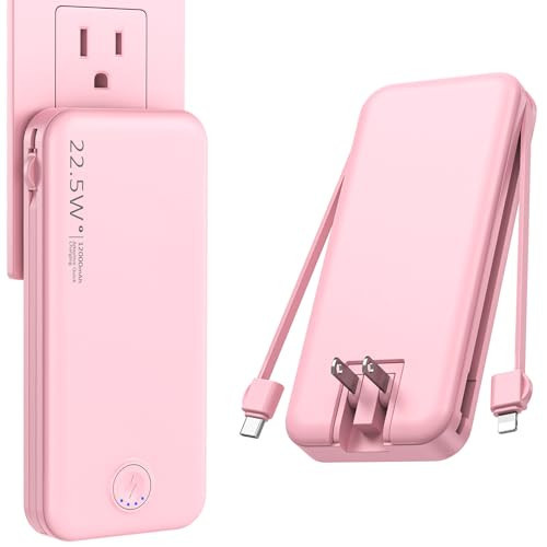 Nusyddy Portable Charger with Built in Cable and AC Wall Plug, USB C Power Bank 12000mAh 22.5W Super Fast Charging, Lightweight Portable Phone Charger Travel Battery Pack for iPhone, Samsung, Tablets | Amazon (US)
