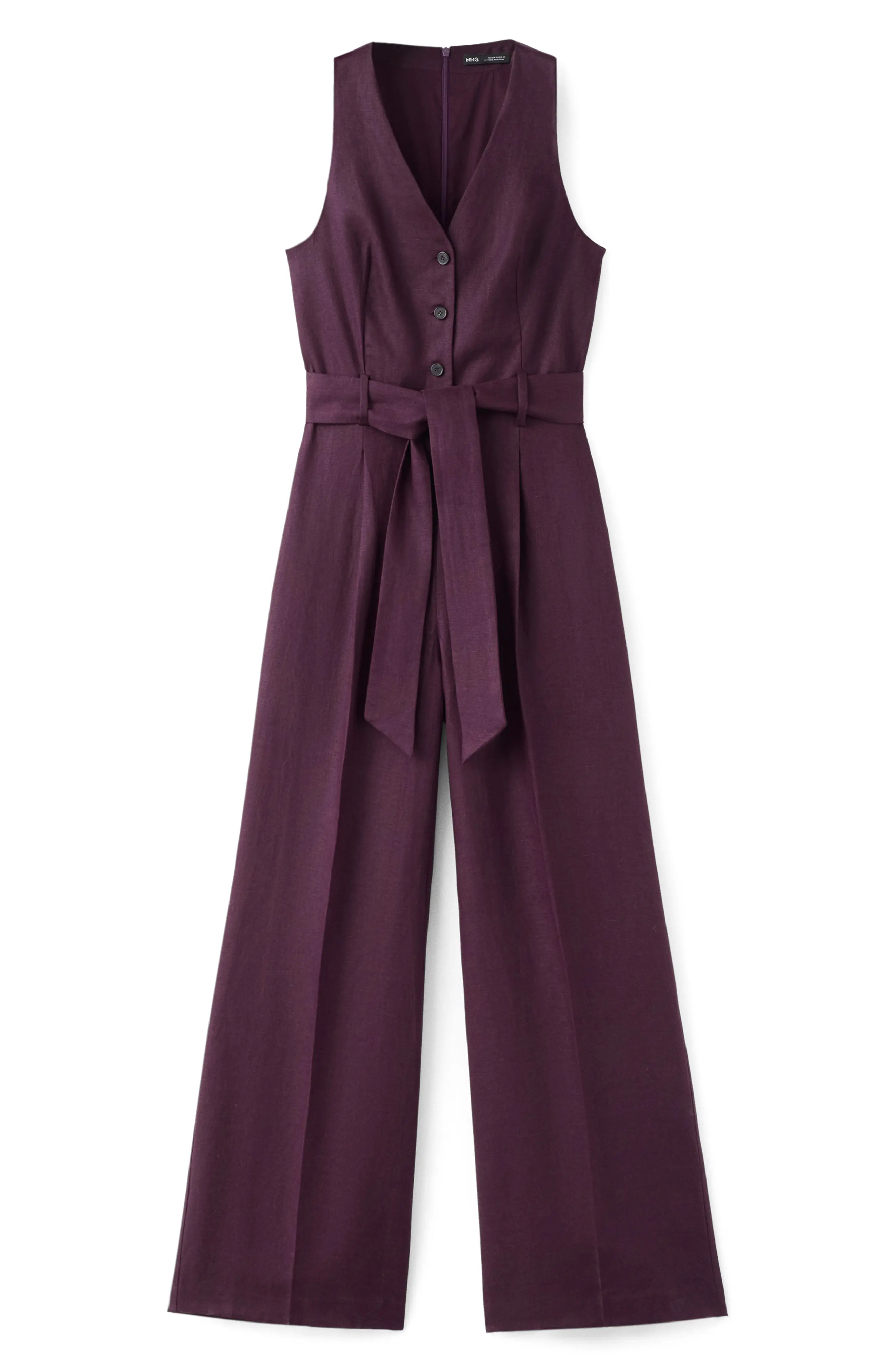 MANGO Sleeveless Belted Linen Jumpsuit (Women) | Nordstrom | Nordstrom