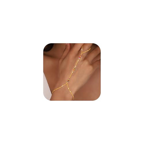Decholly Colorful Hand Chain Bracelets for Women - 18K Gold Plated Hand Chain Bracelet Dainty Finger Ring Bracelet Gold Bracelets for Women Jewelry Gifts | Amazon (US)