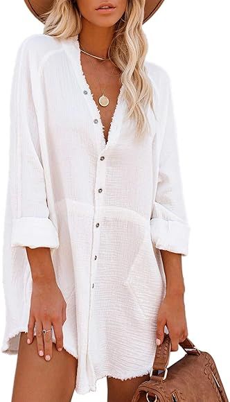 iGENJUN Women's Long Sleeve Button Down Tunic Dresses with Pockets | Amazon (CA)