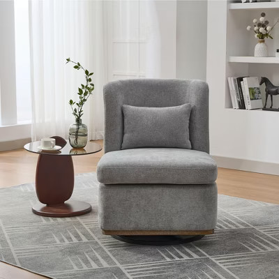 Okak Mid-Century Chenille Upholstered Swivel Lounge Chair with Pillow,Leisure Armless Accent Chair for Living Rooms,Relaxation Areas,Gray | Target