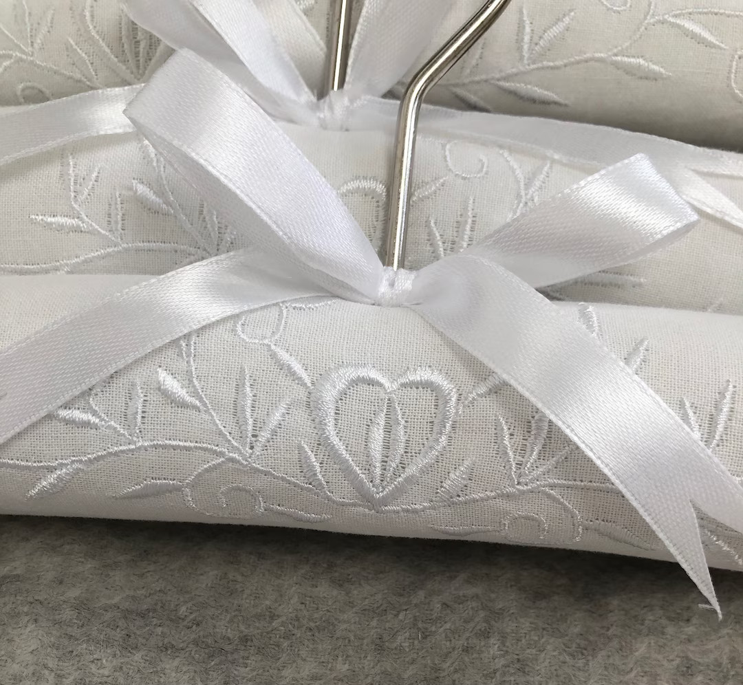 Luxury Padded White Cotton Clothes Hangers With Beautiful Heart and Garland Embroidery - Etsy | Etsy (US)