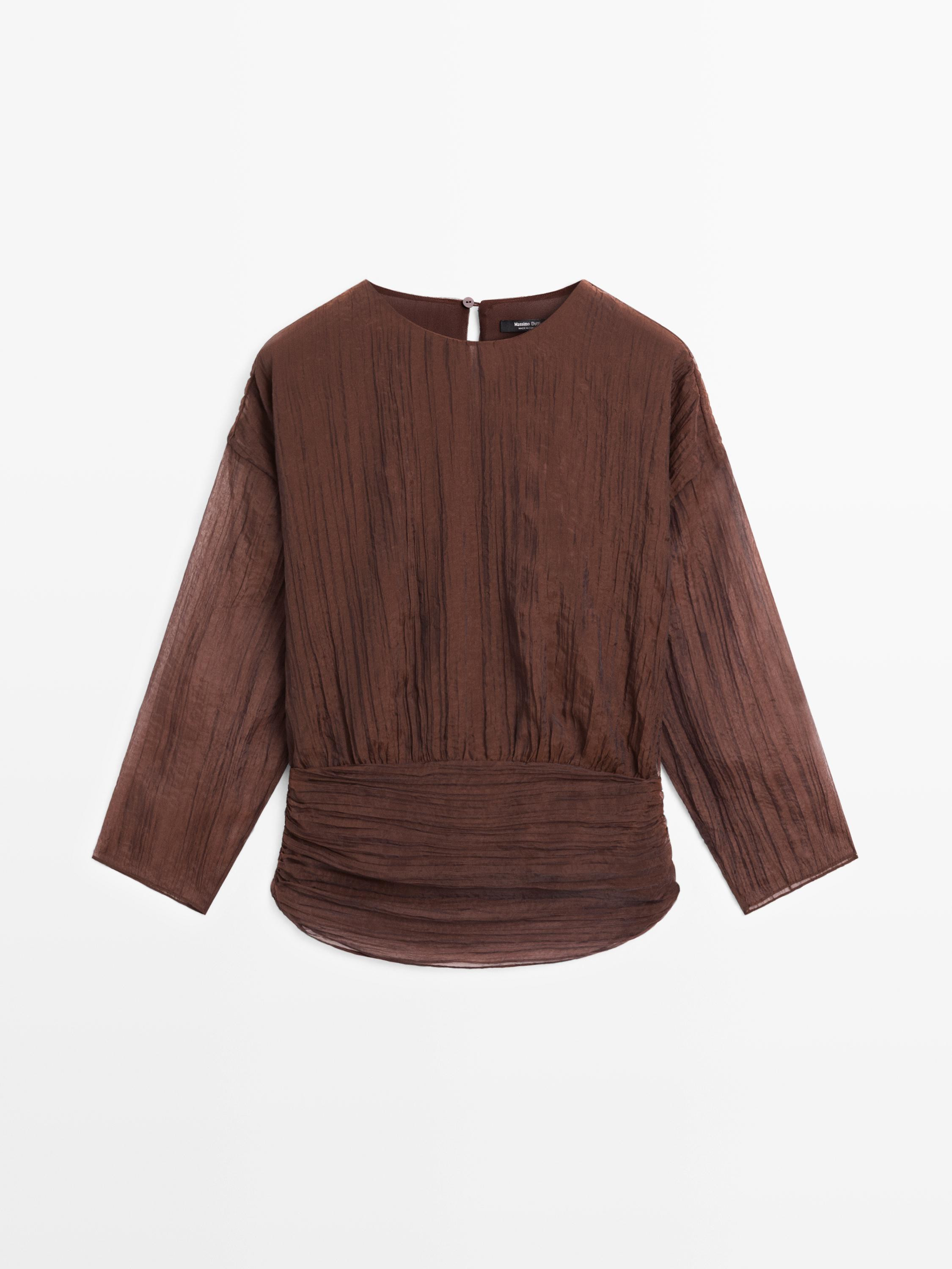 Blouse with sash belt and gathered details | Massimo Dutti UK