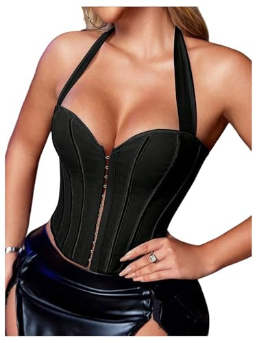 Floerns Women's Lace Up Halter Bustier Corset Backless Shapewear Party Crop Tops | Amazon (US)