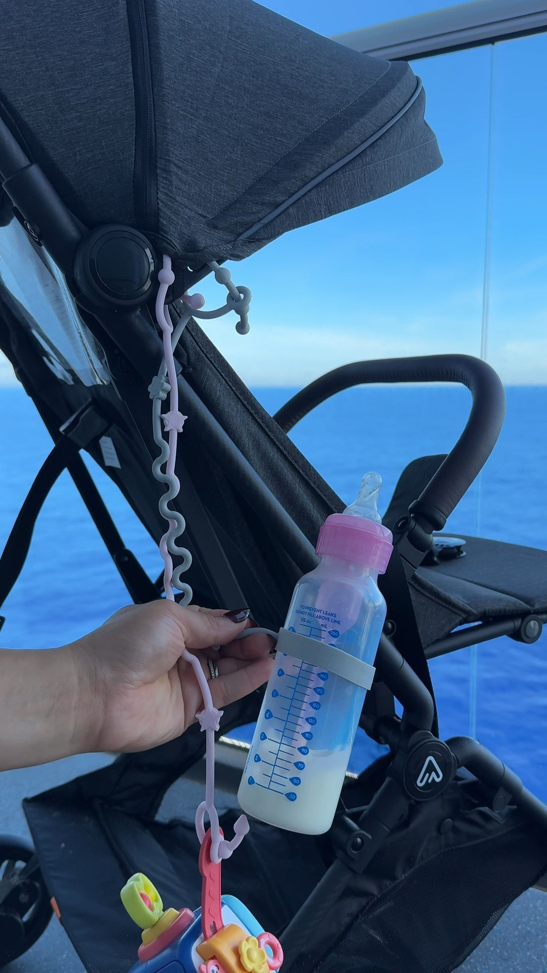 These helped so much with babygirl not dropping her bottles/cups and toys on the floor of the ship or at each port 