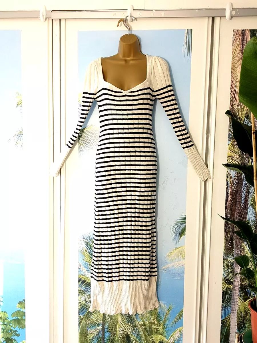 Zara Sweetheart Neckline Stripe Stretch Knit Long Wiggle Dress M Nautical | eBay UK