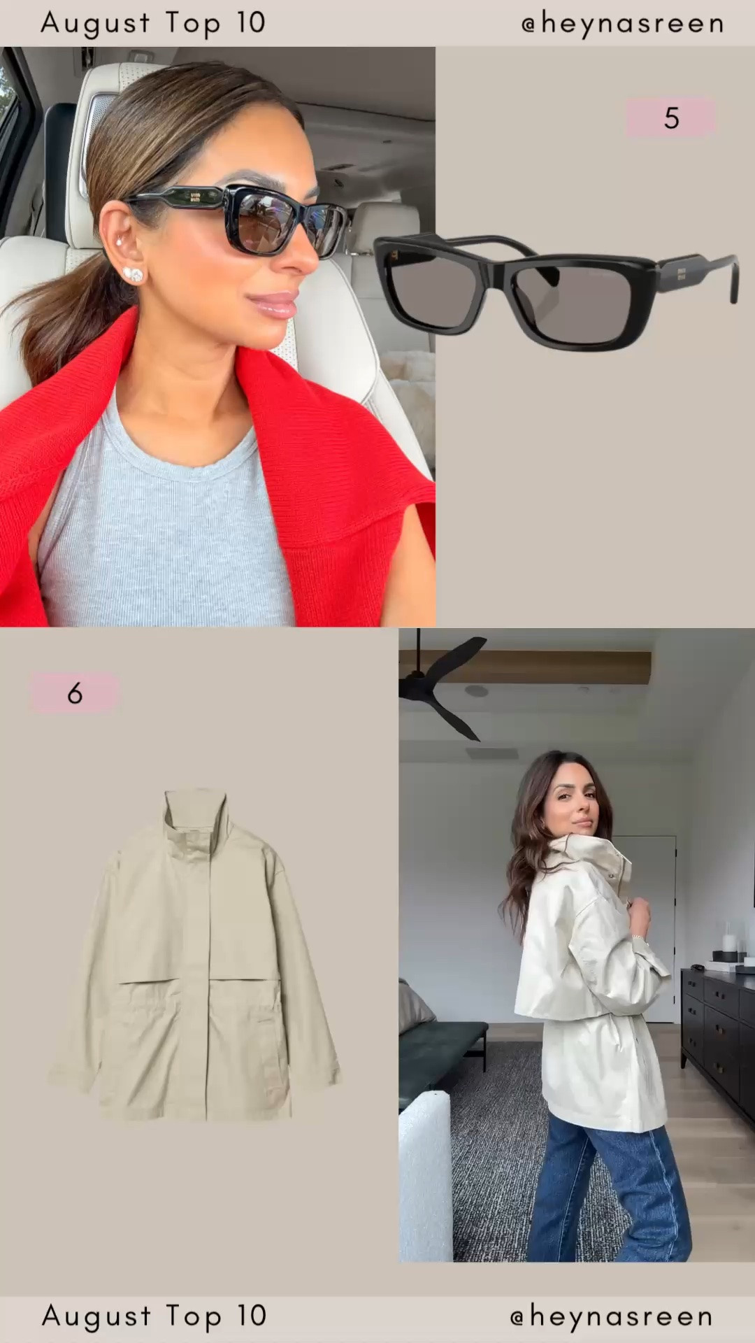 August Top 10:
#5: Miu Miu sunglasses, love this fun shape!
#6: Aritzia jacket