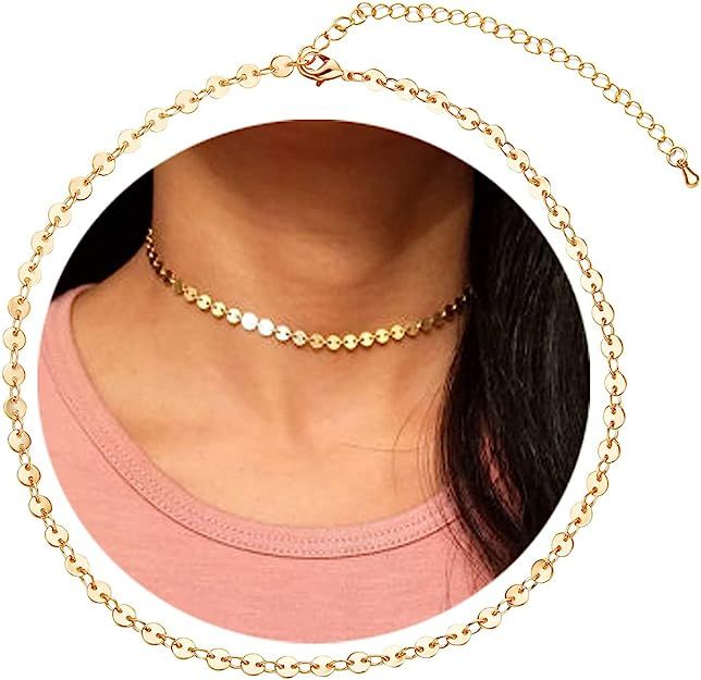 Women's Dainty 16K Gold Plated Coin Choker Neclace | Amazon (US)