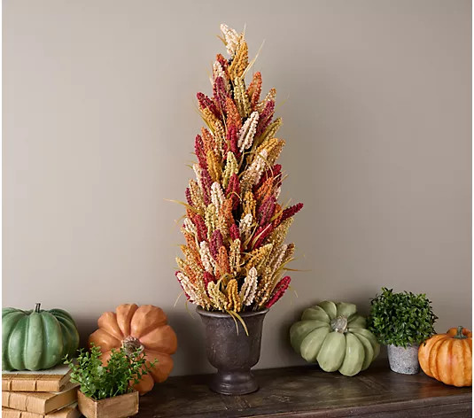 35" Harvest Wheat Potted Topiary by Valerie - QVC.com | QVC
