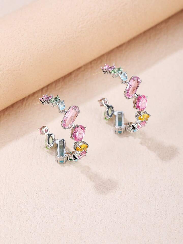 1 paar Van Luxueus Sprankelend Mode Cubic Zirkonia Kleur Oorbellen , In de mode Oorbellen , Gesch... | SHEIN