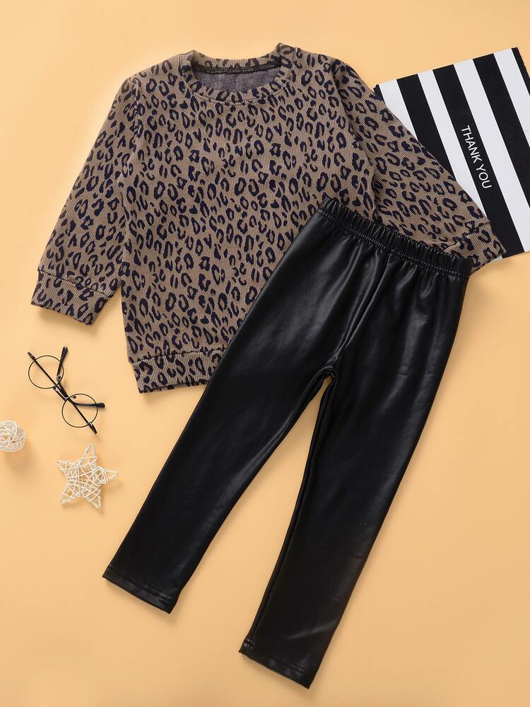 Toddler Girls Cheetah Print Top & Leggings | SHEIN
