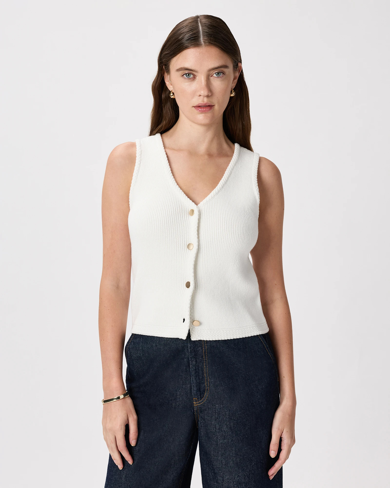 Quince | Women's V-Neck Sweater Vest in Ivory, Size XL, Organic Cotton | Quince
