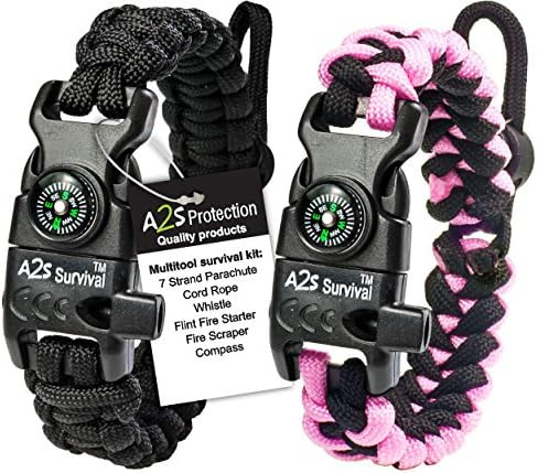 Paracord Bracelet K2-Peak – Survival Bracelets with Embedded Compass Whistle EDC Hiking Gear- C... | Amazon (US)