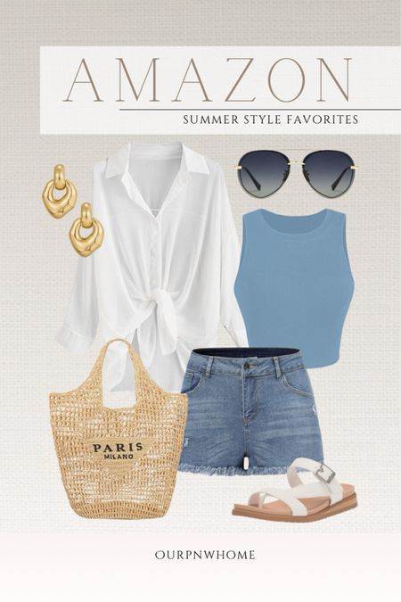 Top Amazon style finds for summer!

Summer outfit, summer fashion, casual summer look, blue tank top, cropped tank top, denim shorts, fringed shorts, distressed shorts, sunglasses, gold earrings, tote bag, beach bag, vacation bag, resort wear, vacation looks, beach coverup shirt, white button down shirt, lake outfit, white sandals, summer shoes

#LTKStyleTip #LTKTravel #LTKFindsUnder100