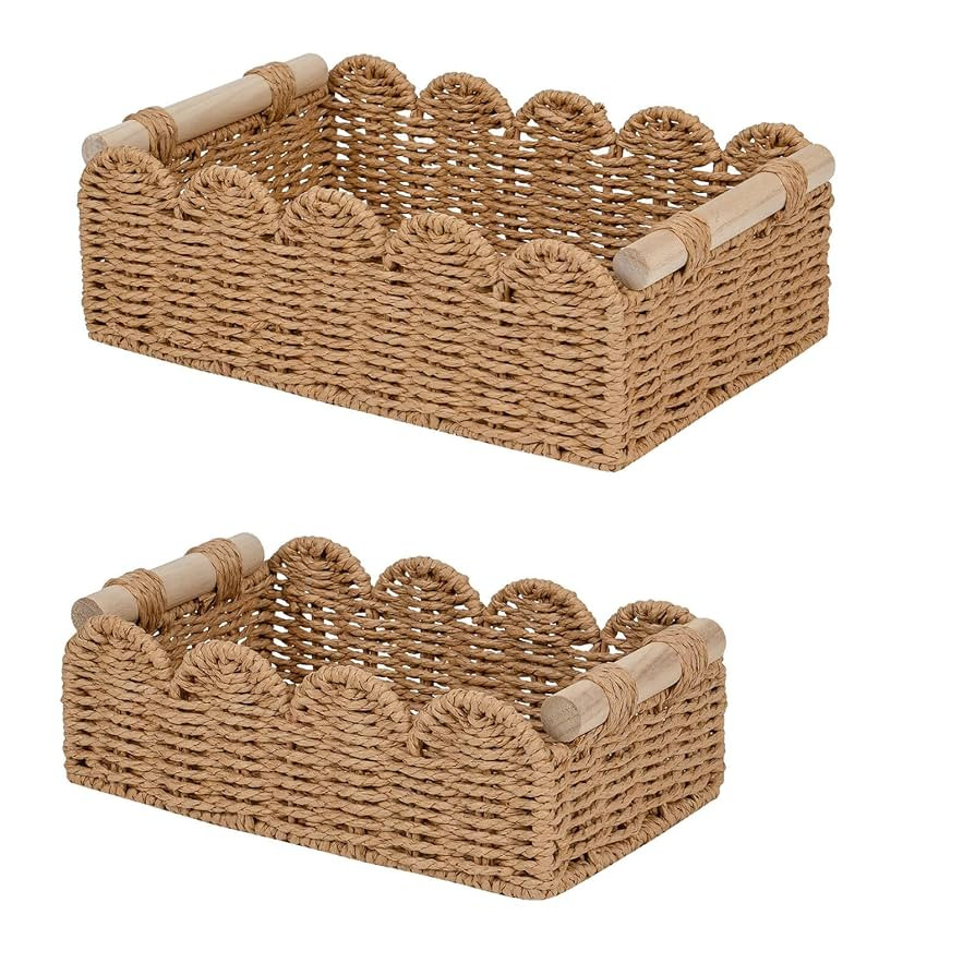 CubesLand Paper Rope Scalloped Edge Decor Baskets for Home, Living Room, Bedroom, Toilet Basket f... | Amazon (US)