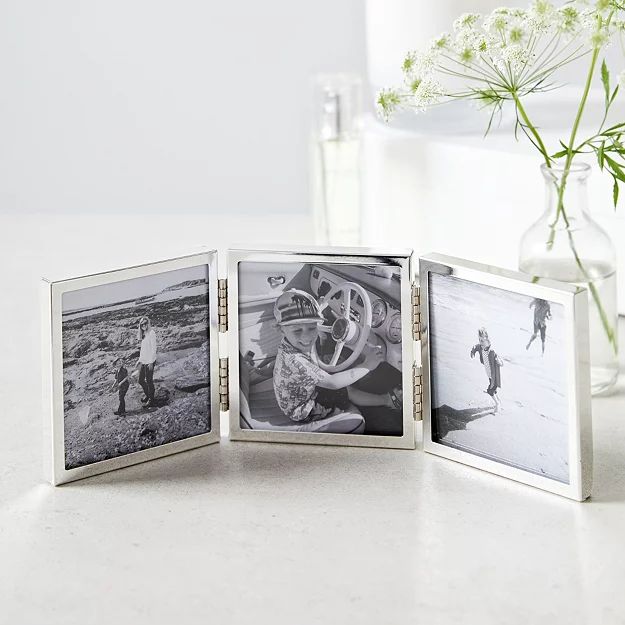 Fine Silver Triple Aperture Hinged Picture Frame 3x3” | Picture Frames | The White Company | The White Company (UK)
