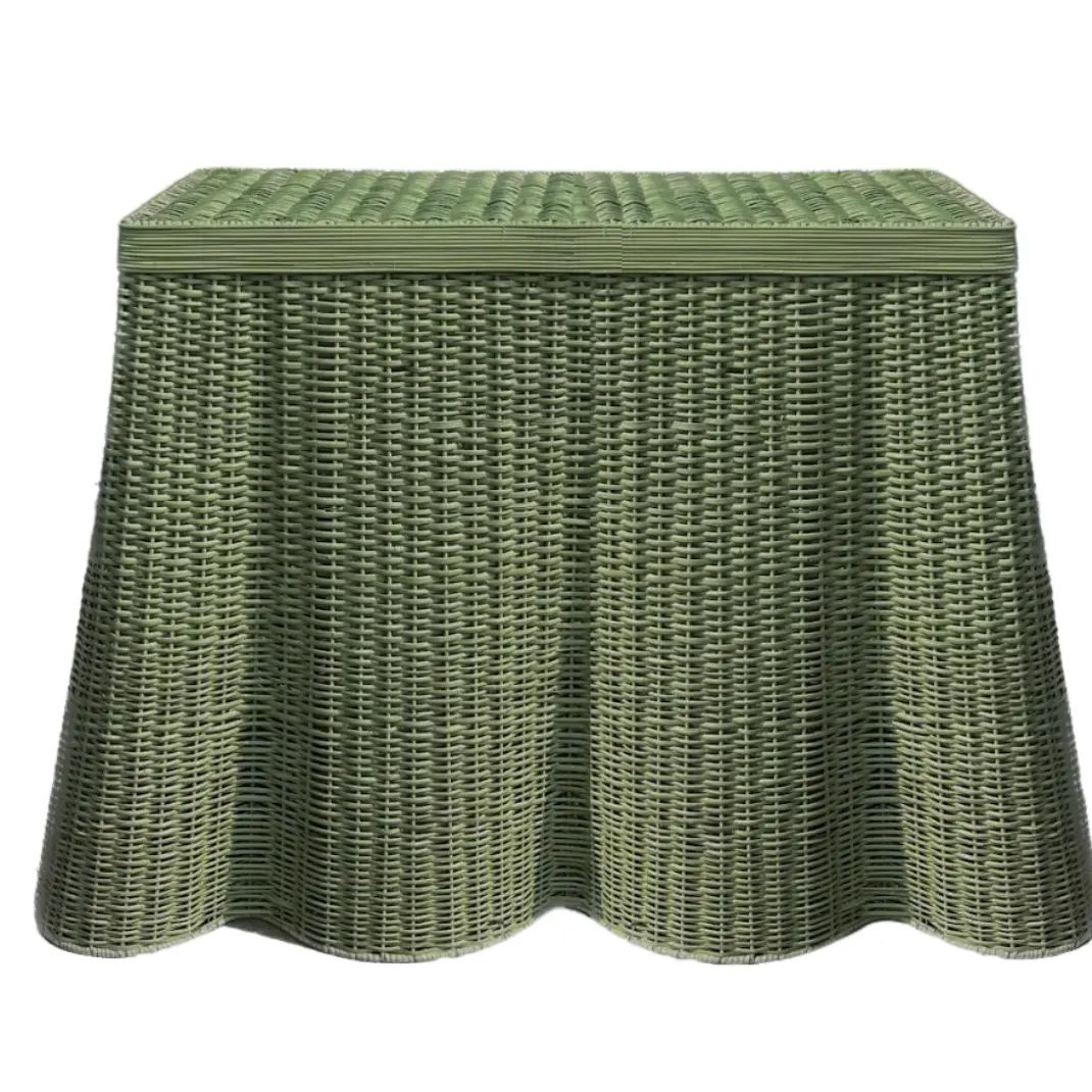 Scalloped Wicker Console Table in Mossy Green, 48" | Chairish