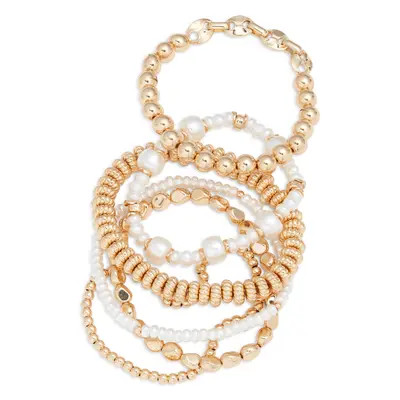 Open Edit Set of 6 Goldtone Stretch Bracelets in White- Gold at Nordstrom | Nordstrom