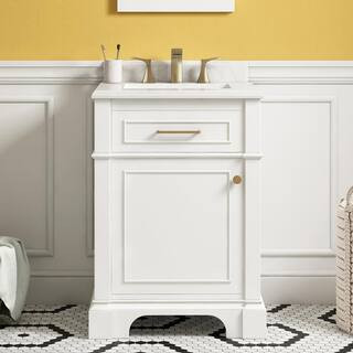 Melpark 24 in. Single Sink White Bath Vanity with White Engineered Marble Top (Assembled) | The Home Depot