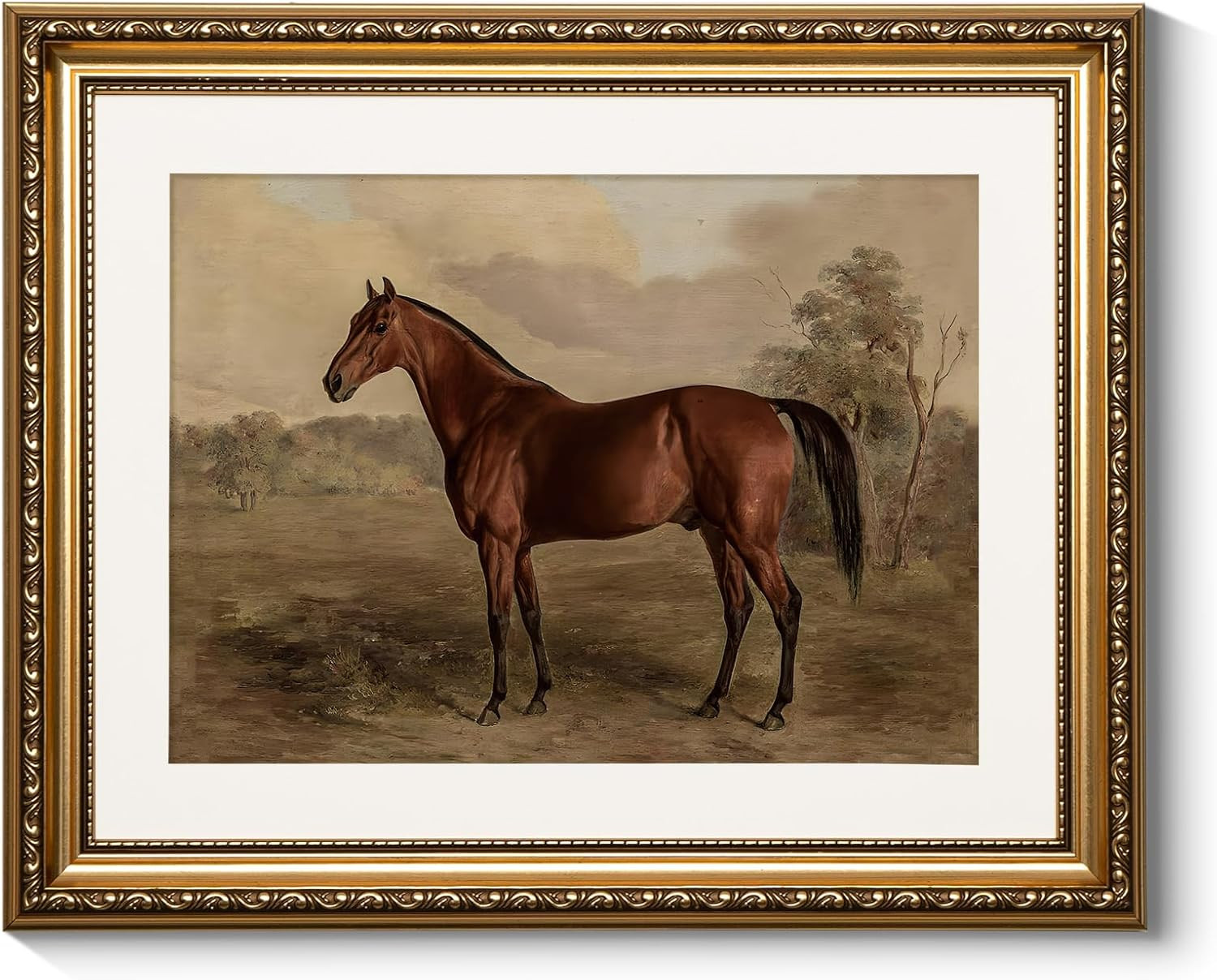 ARPEOTCY Vintage Gold Framed Horse Wall Art, Bedroom Bathroom Living Room Classic Horse Picture Wall Decor, Canvas Prints, Antique Picture Frame Rustic Paintings Home Farmhouse Decor, 13x16 Inch | Amazon (US)