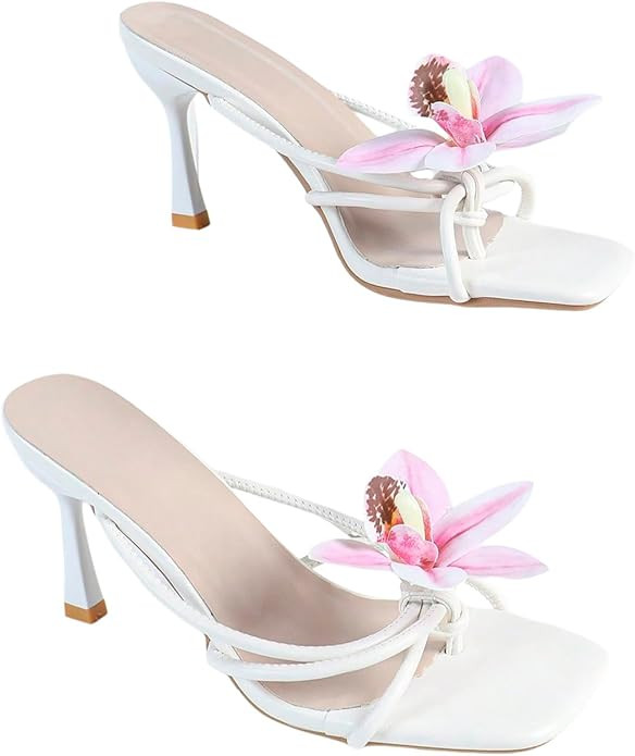 MakeMeChic Women's Open Toe Floral Kitten Heels Flower Summer Beach Sandals | Amazon (US)