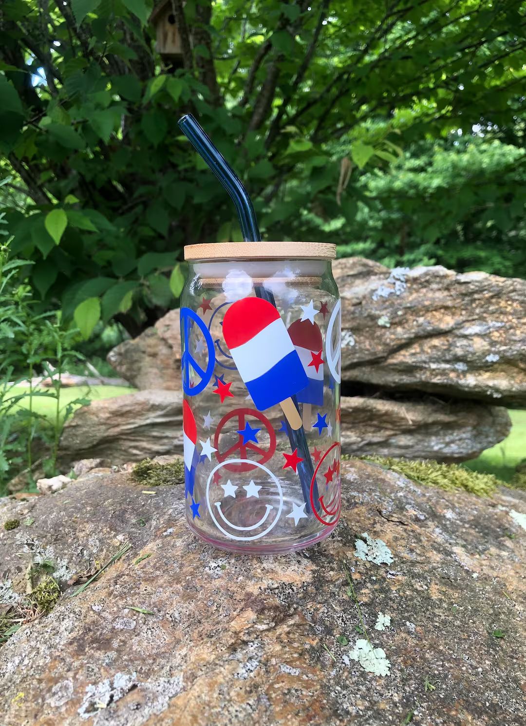 4th of July Cup, Patriotic Cup, Iced Coffee Glass, Independence Day Cup, Beer Can Glass, Smiley F... | Etsy (US)