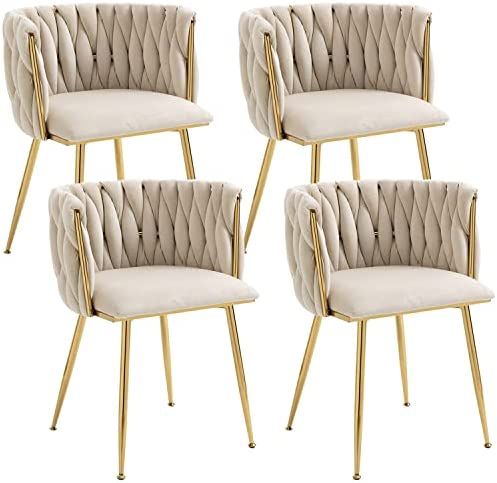 Kiztir Velvet Dining Chairs Set of 4, Modern Dining Chair with Gold Metal Legs, Luxury Tufted Din... | Amazon (US)