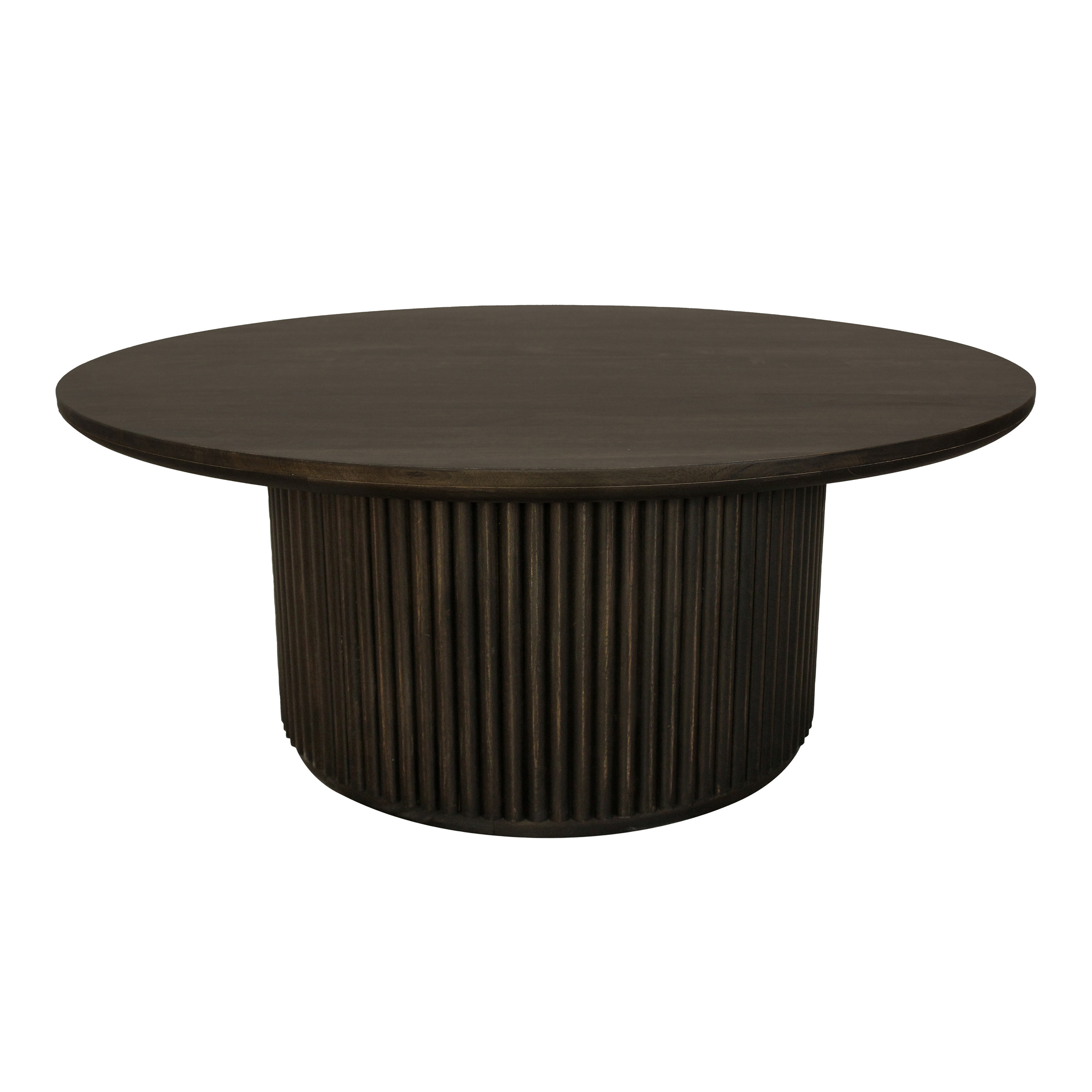 Julia Round Charred Ember Wood Fluted Pedestal Coffee Table | World Market
