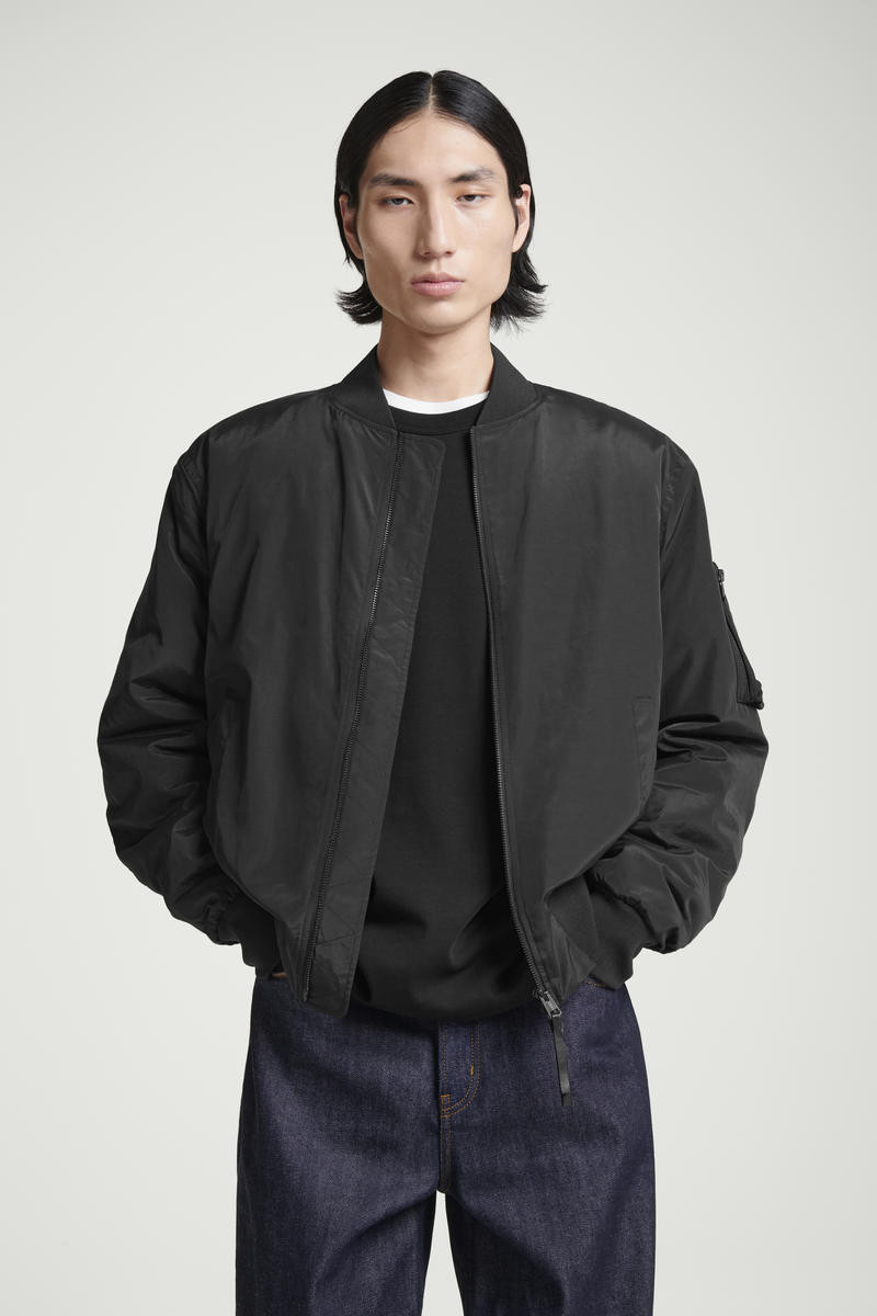 COS Men's Padded Bomber Jacket in Black | Polyamide/Cotton/Polyester | Size: Medium | COS (AU)