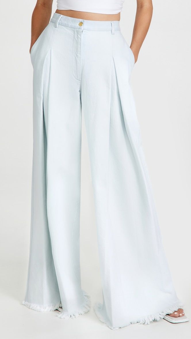 Denim Front Pleat Wide Leg Pants | Shopbop