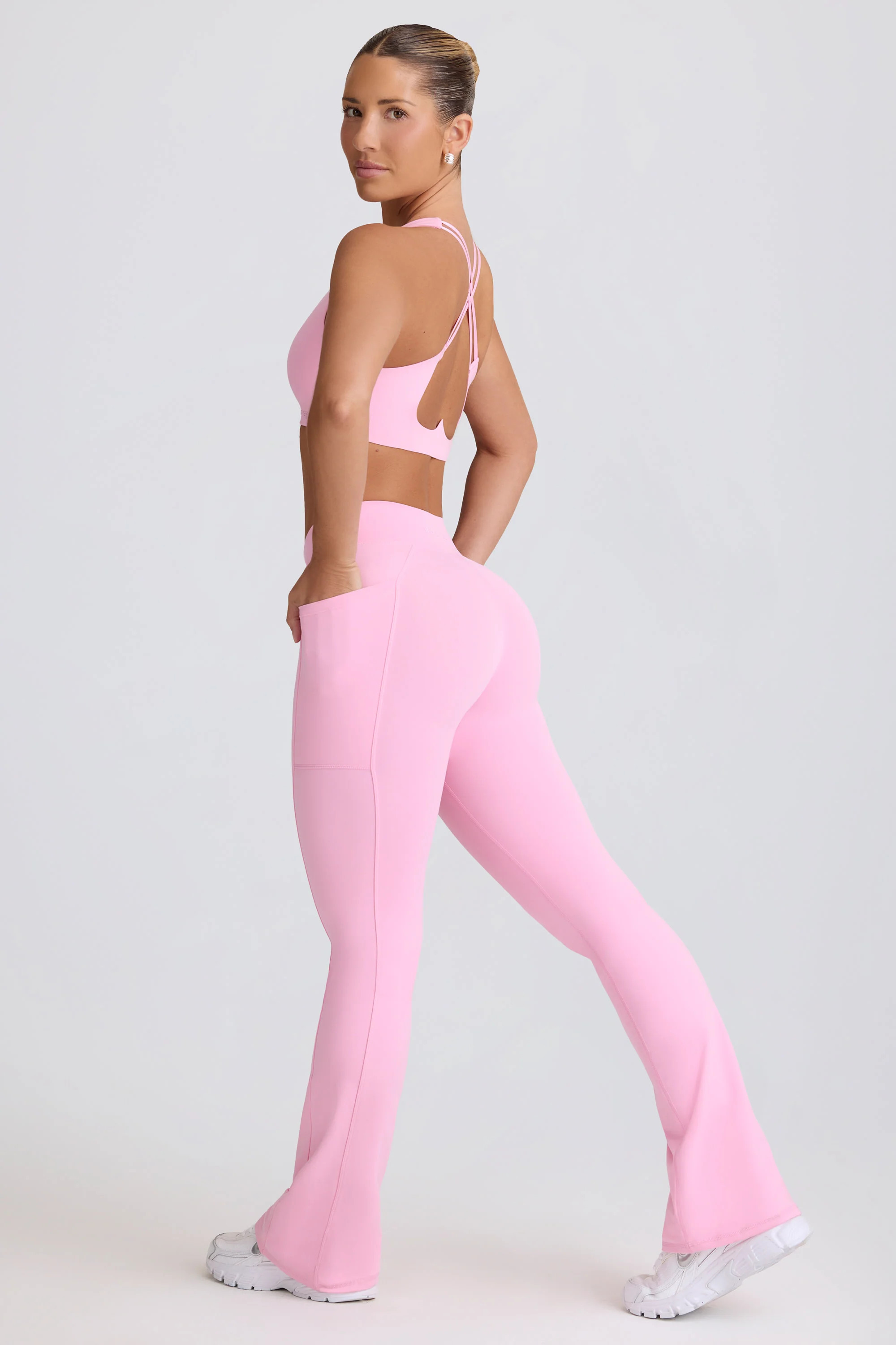 Soft Active Crossover Flared Trousers in Baby Pink | Bo&Tee