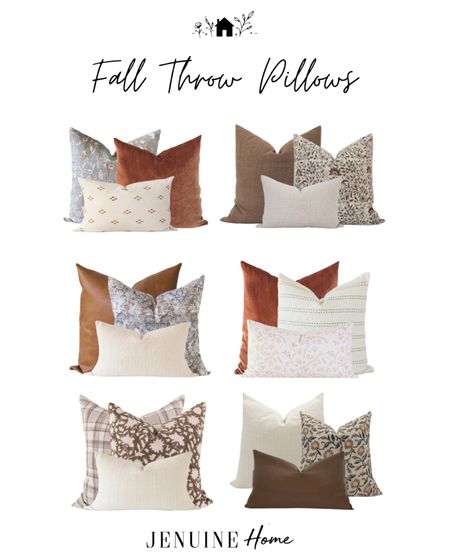 Fall throw pillow sets. Leather throw pillow. Floral neutral throw pillow. Stripped throw pillow. Brown throw pillow. Autumn throw pillow  