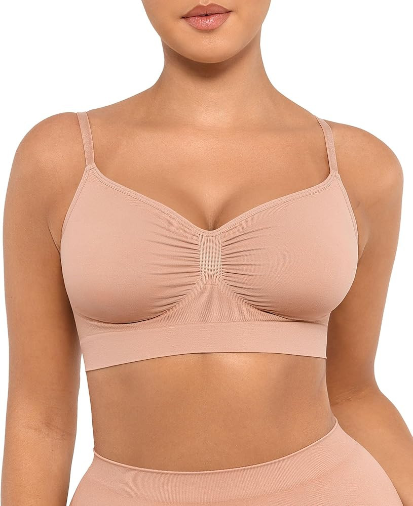 FeelinGirl Wireless Bras for Women Comfortable Everyday Bra Unlined Buttery Soft Cami Bra Nude Me... | Amazon (US)