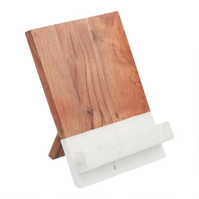 White Marble and Wood Tablet Stand | World Market