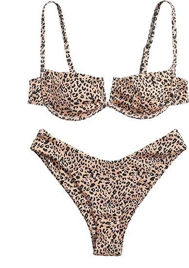 Verdusa Women's Underwire Bra High Cut Bikini Set Beach Two Piece Bathing Suit | Amazon (US)