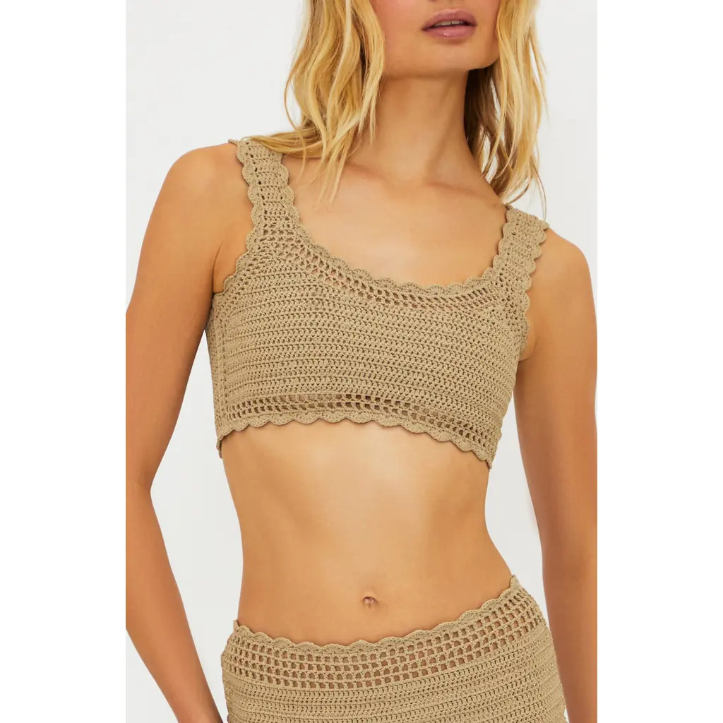 Beach Riot Andy Crochet Bikini Top in Tan at Nordstrom, Size Medium | Nordstrom