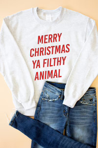 Merry Christmas Ya Filthy Animal Graphic Sweatshirt | Pink Lily