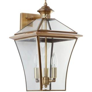SAFAVIEH Virginia 10.25 in. 3-Light Brass Indoor Sconce with Clear Shade LIT4223A - The Home Depo... | The Home Depot
