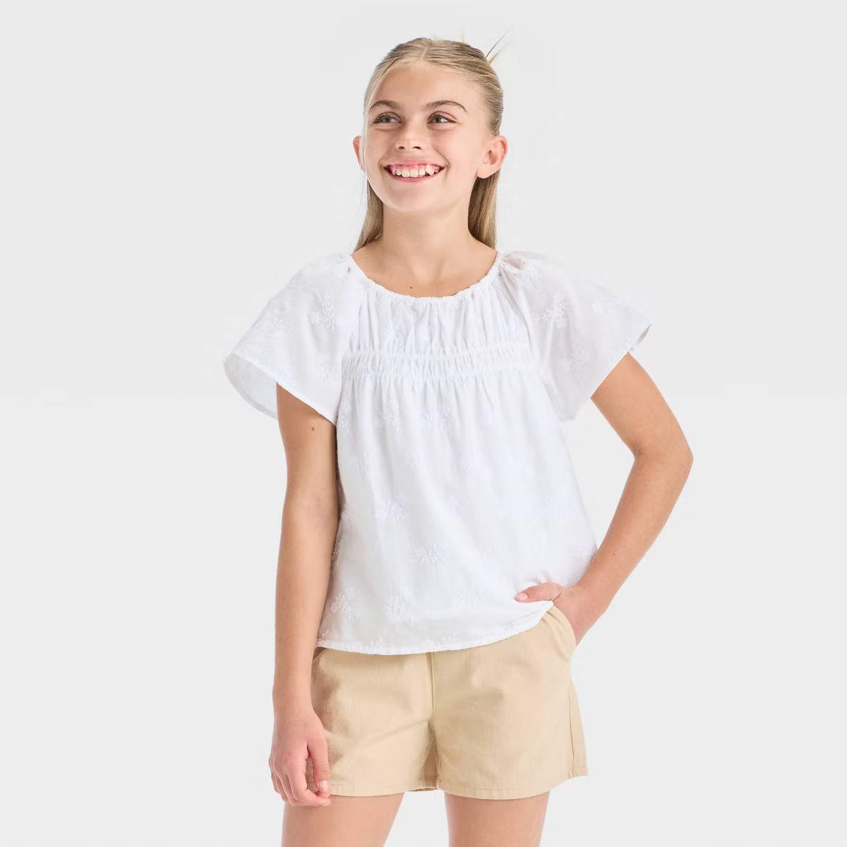 Girls' Short Sleeve Embroidered Woven Top - Cat & Jack™ | Target