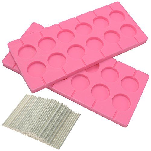 BIGTEDDY - 2x 12-Capacity Round Chocolate Hard Candy Silicone Lollipop Molds with 100 count 4 inch L | Amazon (US)